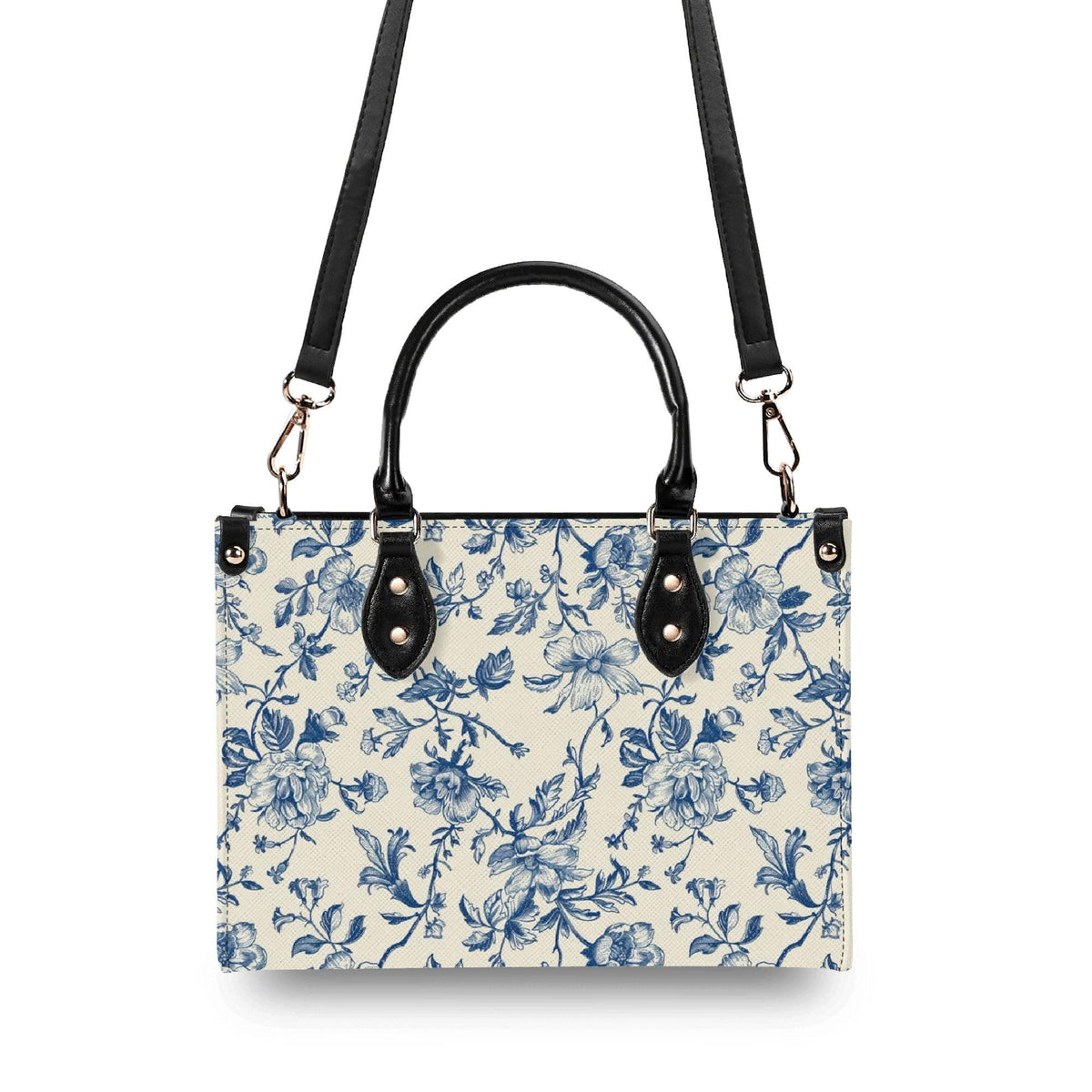 Chinoiserie Floral Vine Top Handle Crossbody Bag, Cobalt Blue Botanical Purse