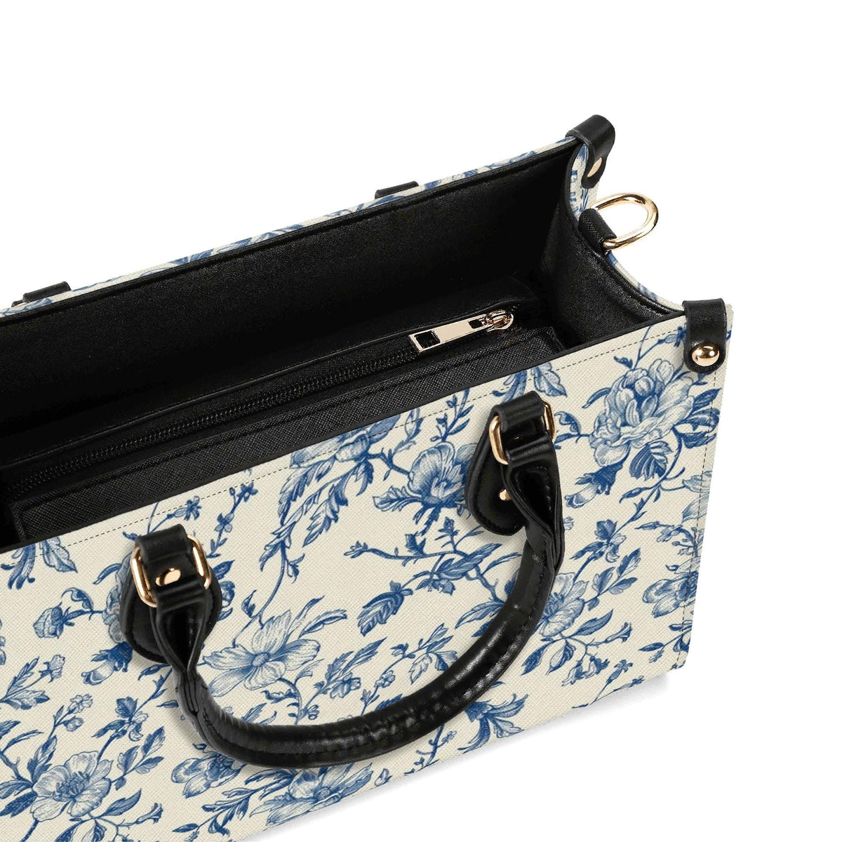 Chinoiserie Floral Vine Top Handle Crossbody Bag, Cobalt Blue Botanical Purse