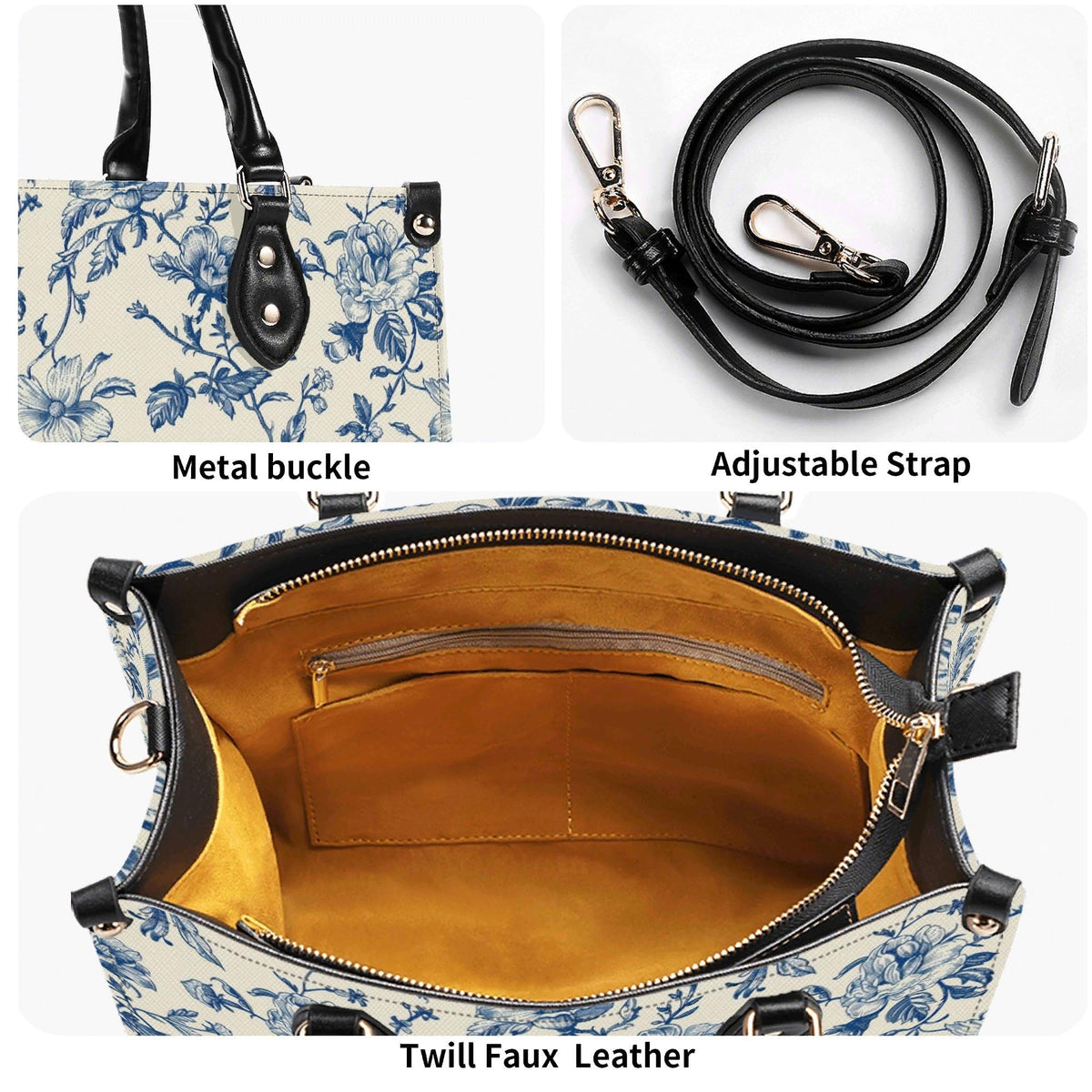 Chinoiserie Floral Vine Top Handle Crossbody Bag, Cobalt Blue Botanical Purse