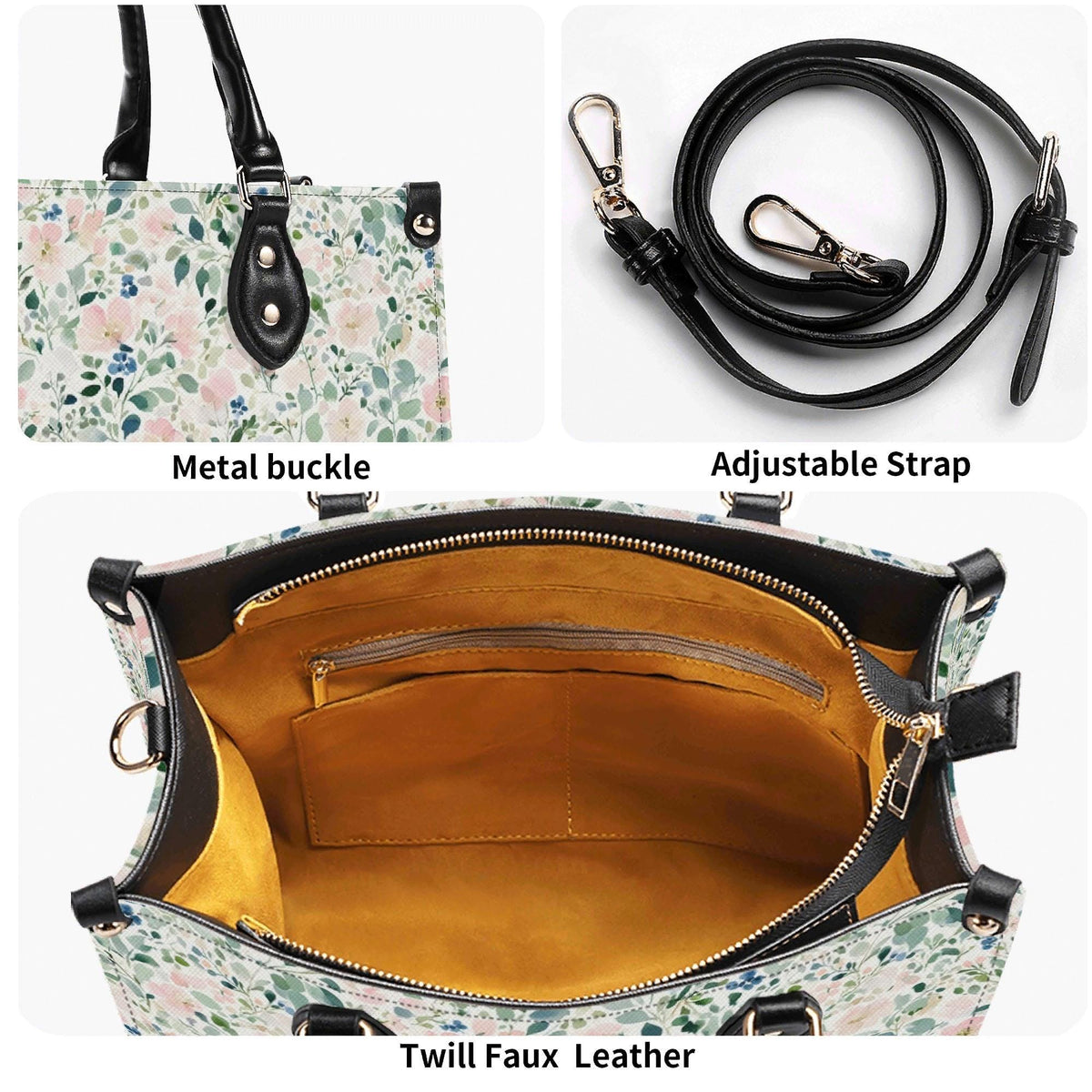 Romantic Floral Top Handle Handbag with Blush Blossoms and Crossbody Strap