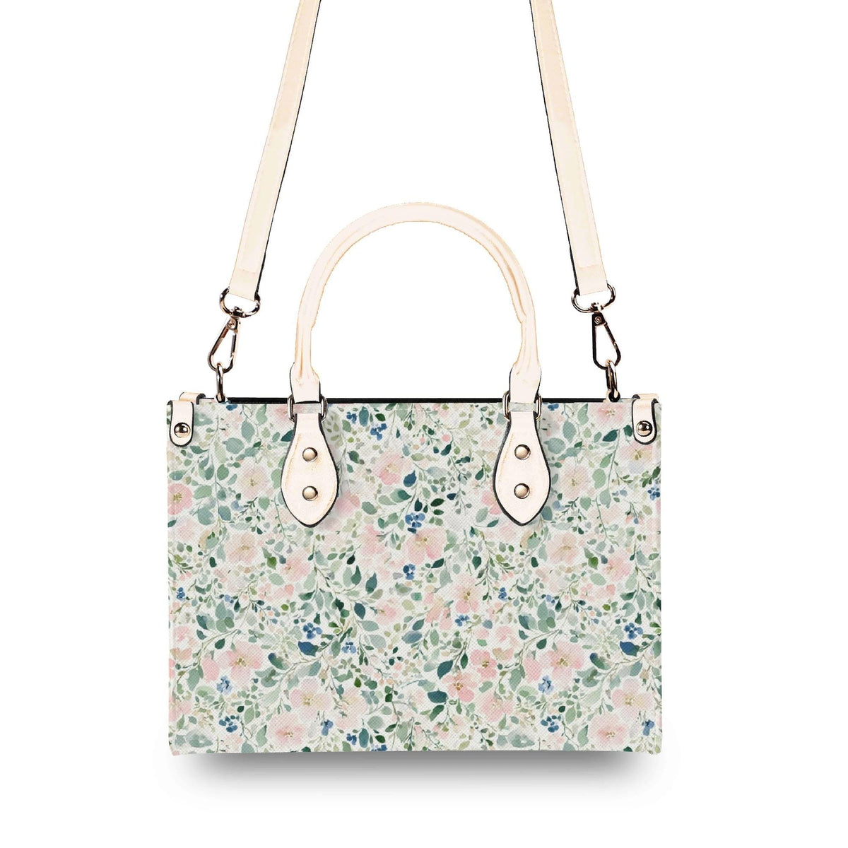 Romantic Floral Top Handle Handbag with Blush Blossoms and Crossbody Strap