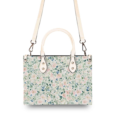 Romantic Floral Top Handle Handbag with Blush Blossoms and Crossbody Strap