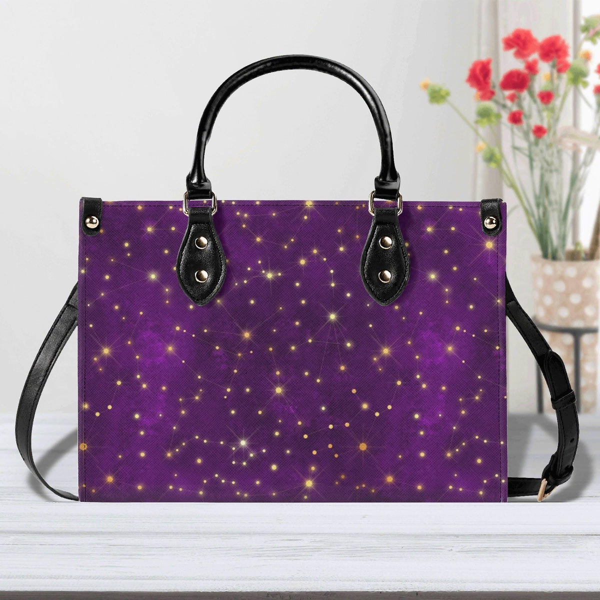 Whimsigoth Starry Sky Handbag, Purple Top Handle Crossbody Bag