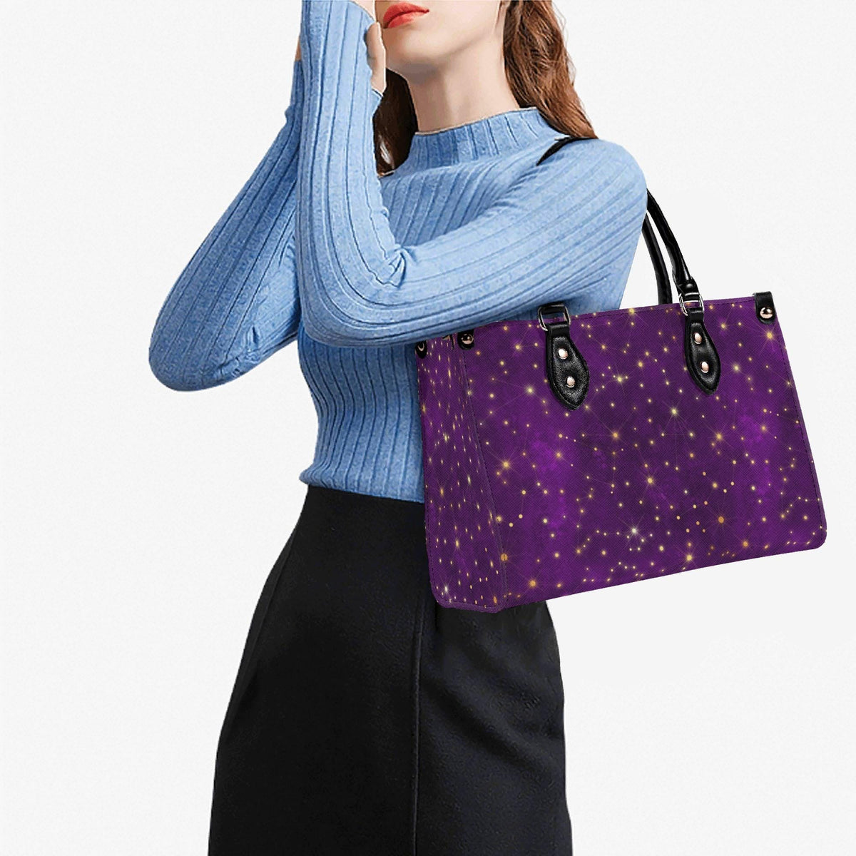 Whimsigoth Starry Sky Handbag, Purple Top Handle Crossbody Bag