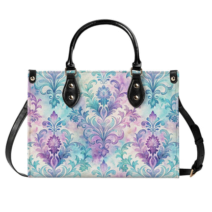 Ornate Damask Bag, Pastel Lavender Turquoise Top Handle Crossbody Purse