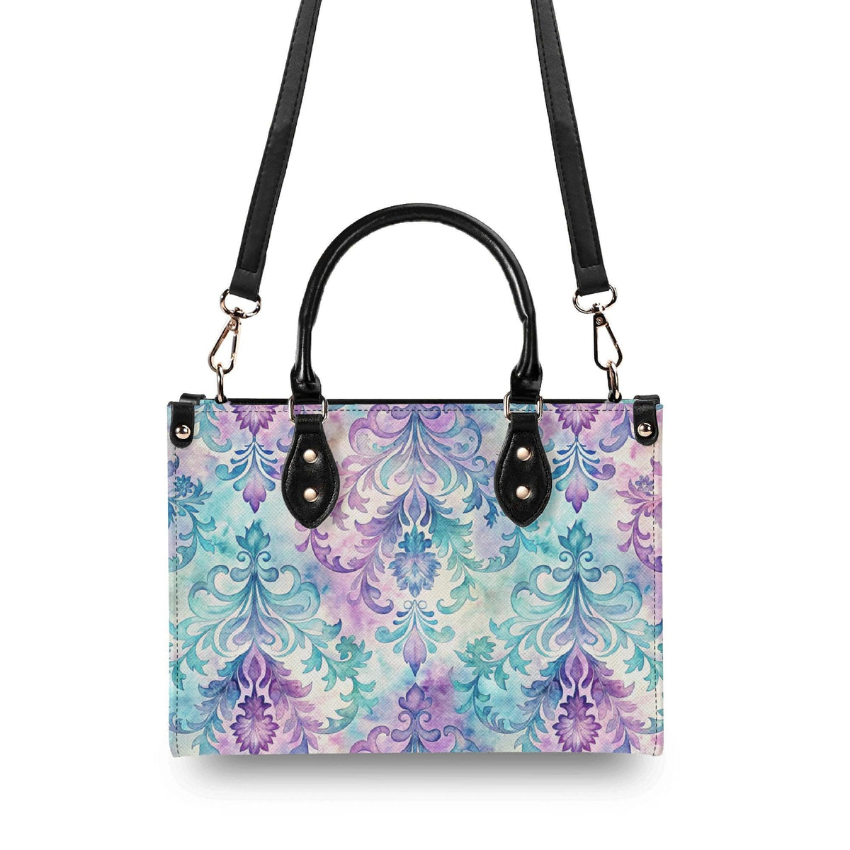 Ornate Damask Bag, Pastel Lavender Turquoise Top Handle Crossbody Purse