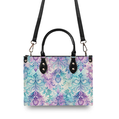 Ornate Damask Bag, Pastel Lavender Turquoise Top Handle Crossbody Purse