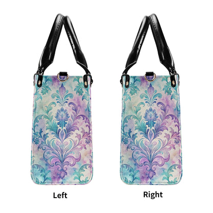 Ornate Damask Bag, Pastel Lavender Turquoise Top Handle Crossbody Purse