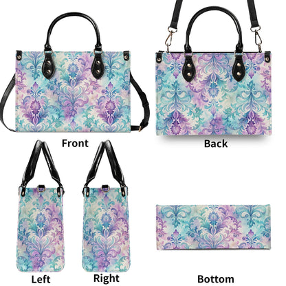 Ornate Damask Bag, Pastel Lavender Turquoise Top Handle Crossbody Purse