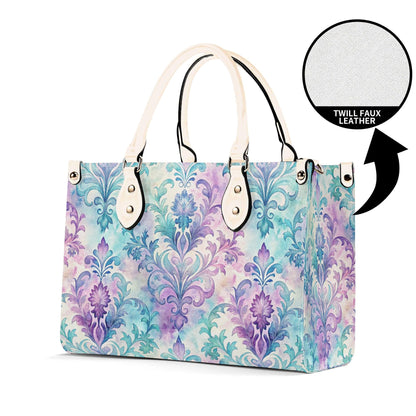 Ornate Damask Bag, Pastel Lavender Turquoise Top Handle Crossbody Purse