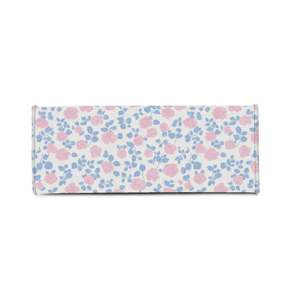 Romantic Ditsy Floral Handbag with Pink and Blue Blossoms and Crossbody Strap
