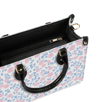 Romantic Ditsy Floral Handbag with Pink and Blue Blossoms and Crossbody Strap