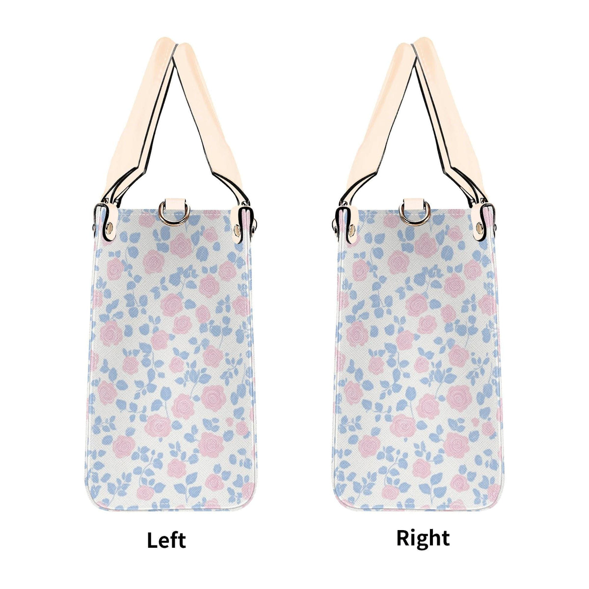Romantic Ditsy Floral Handbag with Pink and Blue Blossoms and Crossbody Strap