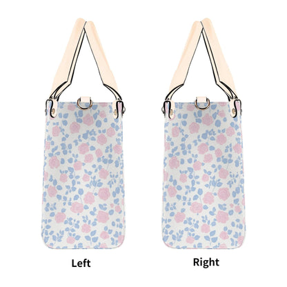 Romantic Ditsy Floral Handbag with Pink and Blue Blossoms and Crossbody Strap