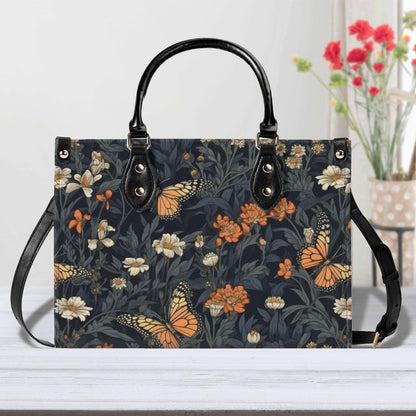 Romantic Butterfly Garden Top Handle Crossbody Bag, Botanical Floral Purse