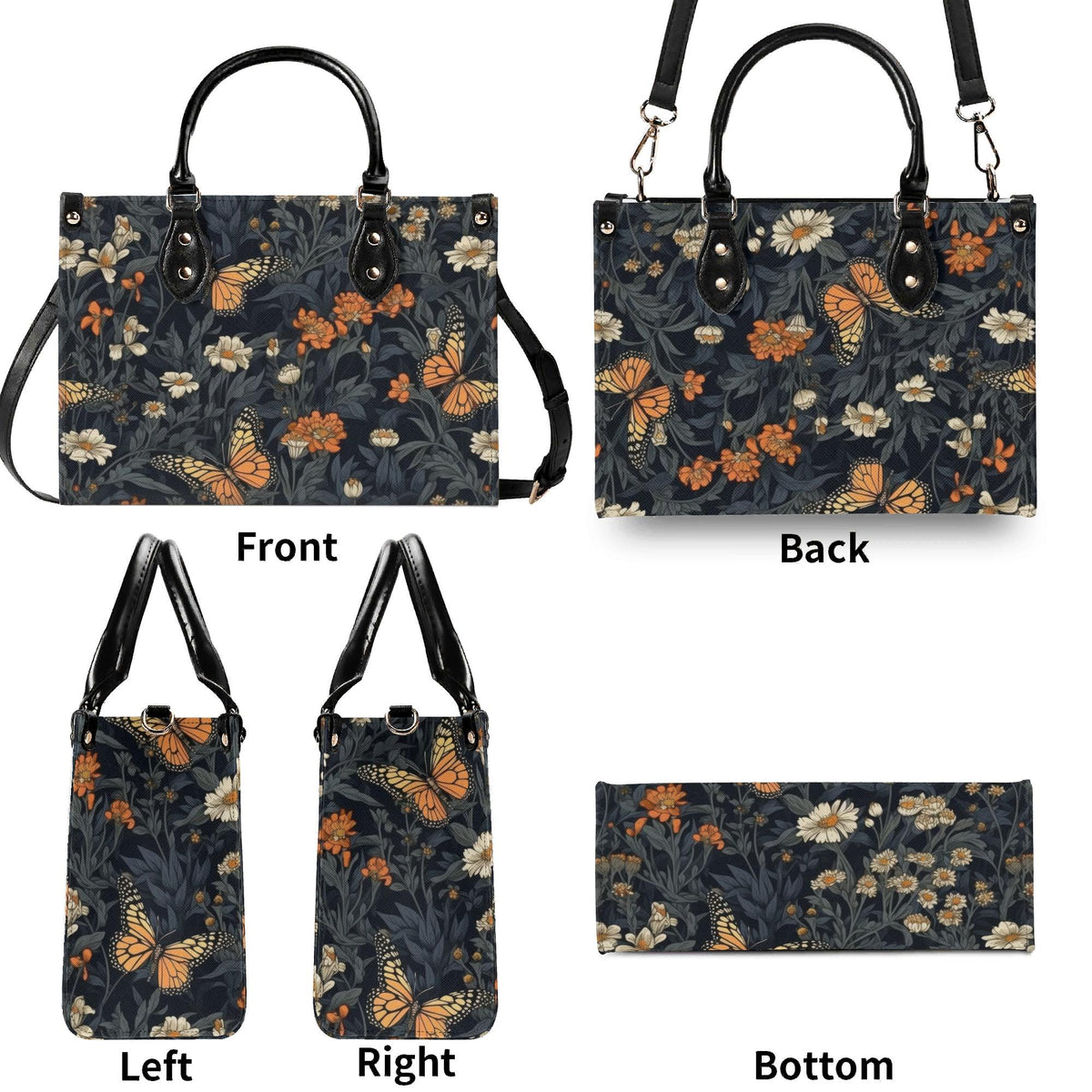 Romantic Butterfly Garden Top Handle Crossbody Bag, Botanical Floral Purse