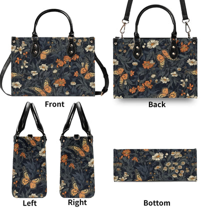 Romantic Butterfly Garden Top Handle Crossbody Bag, Botanical Floral Purse