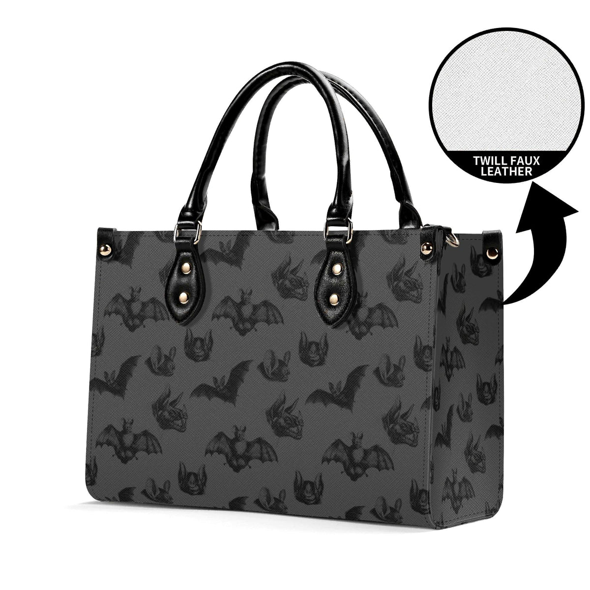 Bat Print Handbag, Gray Gothic Top Handle Crossbody Purse