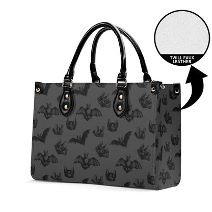Bat Print Handbag, Gray Gothic Top Handle Crossbody Purse
