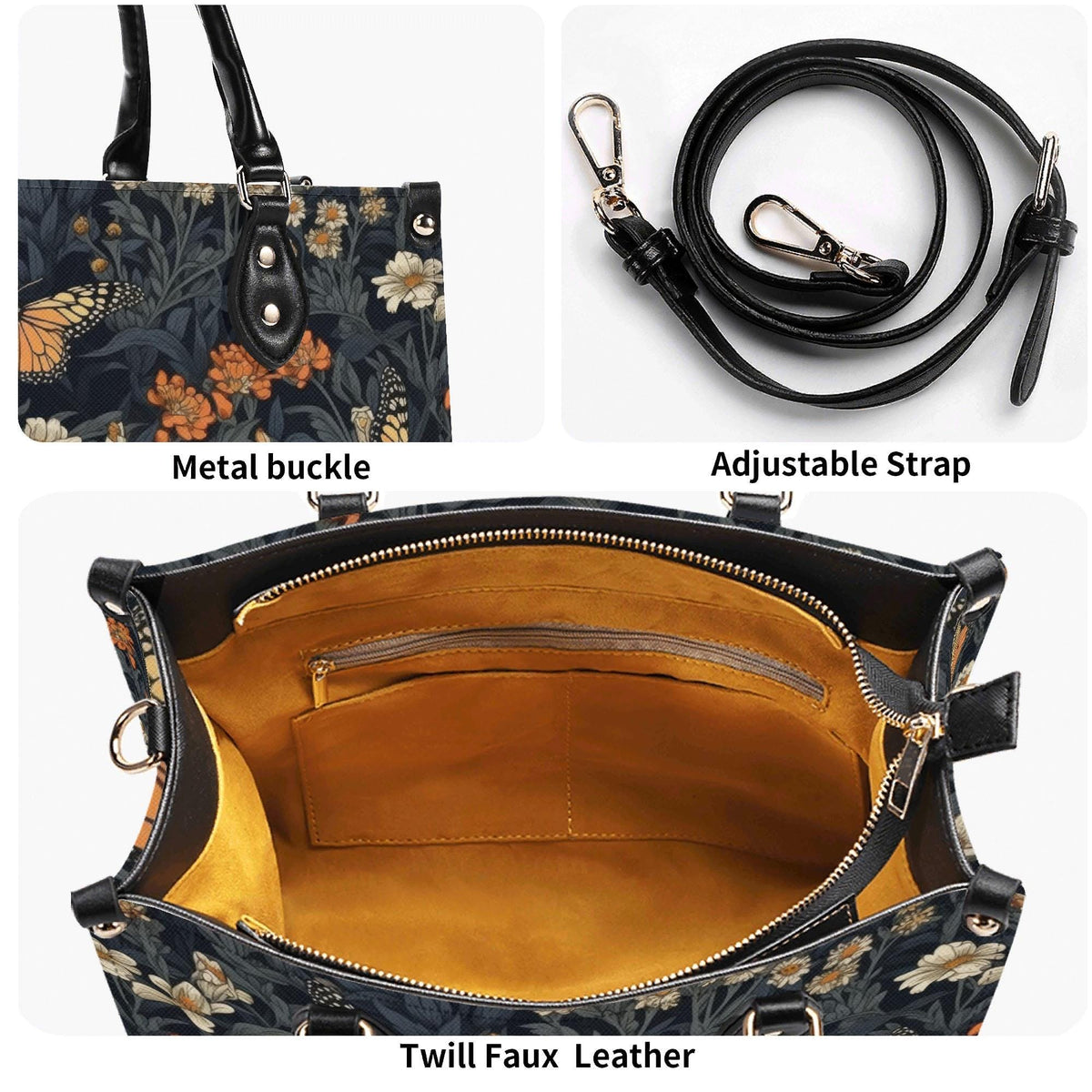 Romantic Butterfly Garden Top Handle Crossbody Bag, Botanical Floral Purse