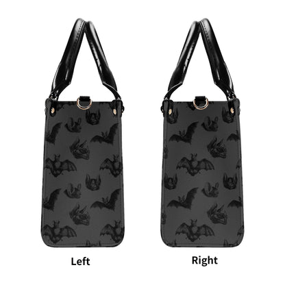 Bat Print Handbag, Gray Gothic Top Handle Crossbody Purse