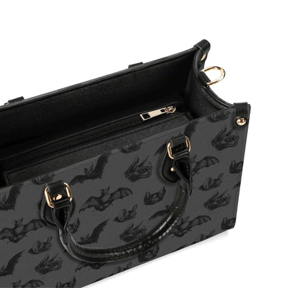 Bat Print Handbag, Gray Gothic Top Handle Crossbody Purse