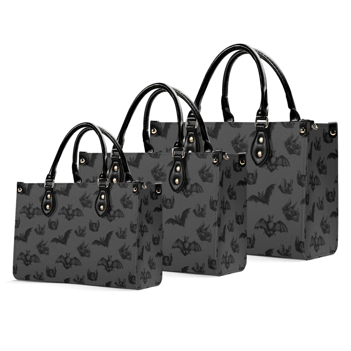Bat Print Handbag, Gray Gothic Top Handle Crossbody Purse