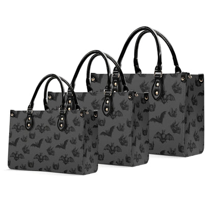 Bat Print Handbag, Gray Gothic Top Handle Crossbody Purse
