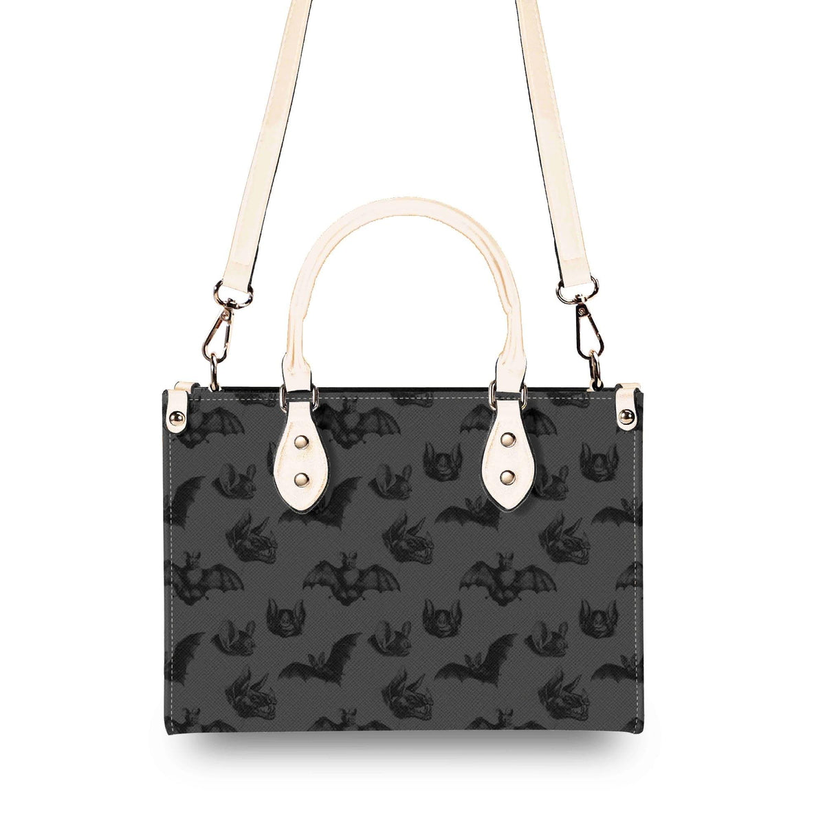 Bat Print Handbag, Gray Gothic Top Handle Crossbody Purse
