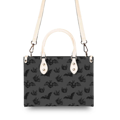 Bat Print Handbag, Gray Gothic Top Handle Crossbody Purse