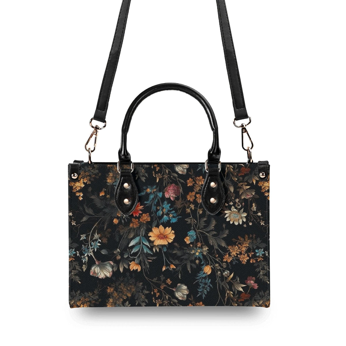 Wildflower Handbag, Dark Botanical Top Handle Crossbody Purse