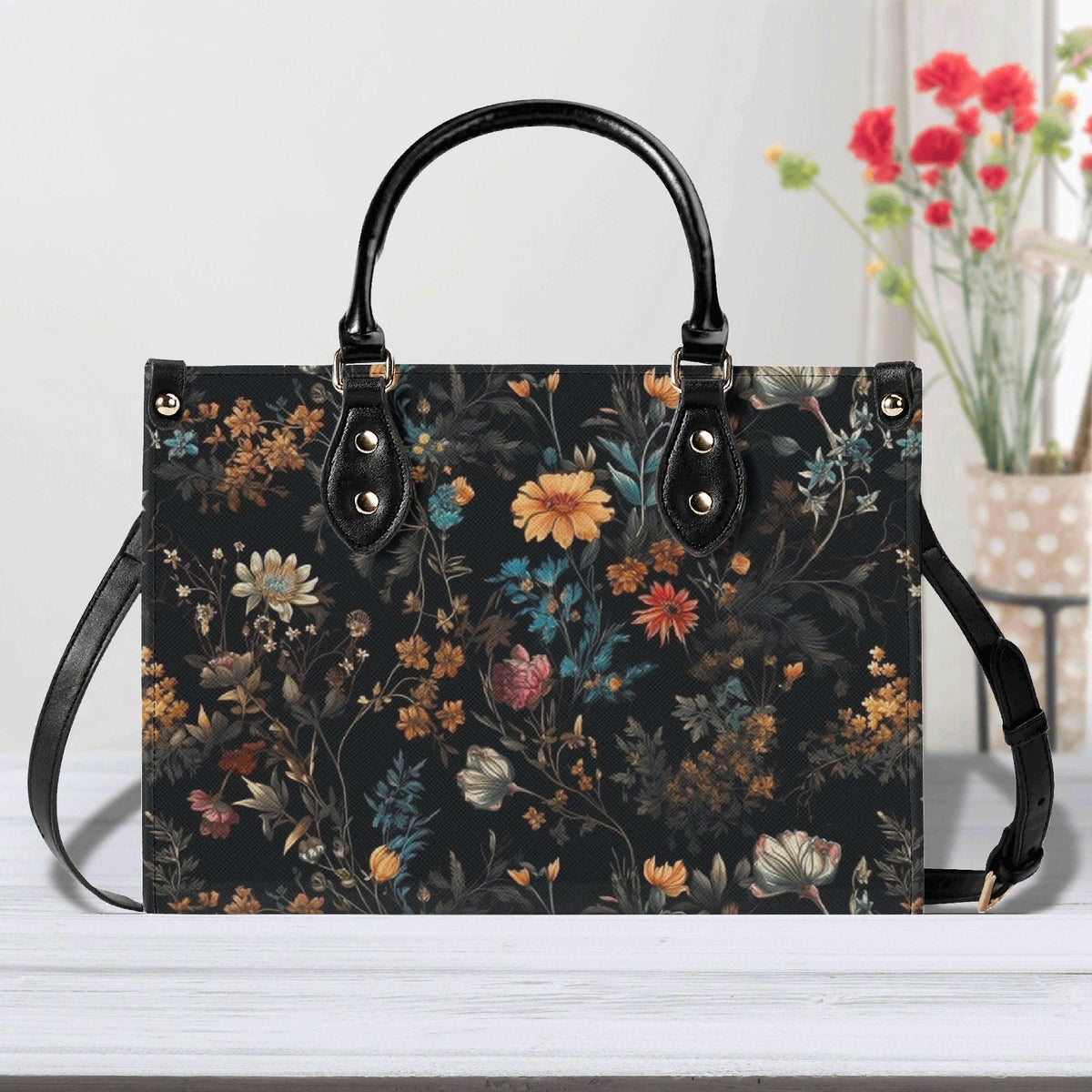 Wildflower Handbag, Dark Botanical Top Handle Crossbody Purse