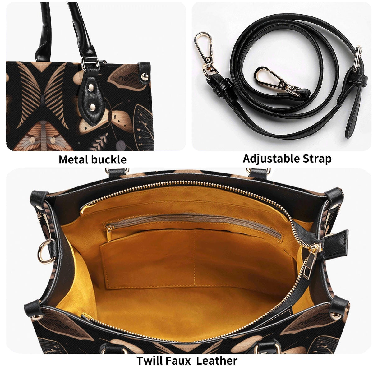 Whimsigoth Moth Print Top Handle Crossbody Bag, Botanical Butterfly Handbag