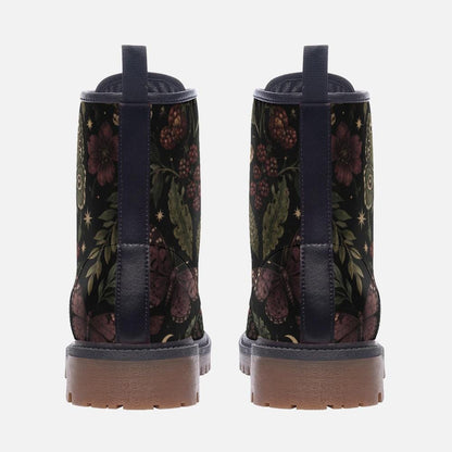 Moth and Rose Combat Boots, Dark Botanical Lace Up Ankle Boots