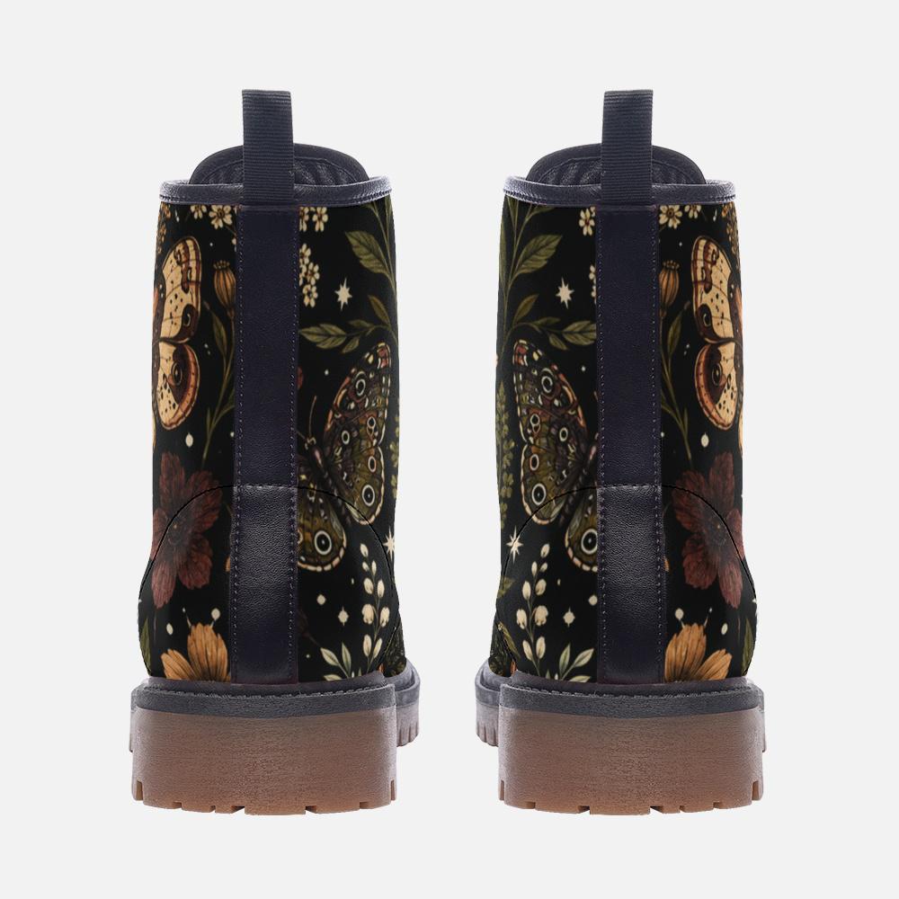 Moth Ankle Boots With Lace Up Front, Dark Botanical Floral Print