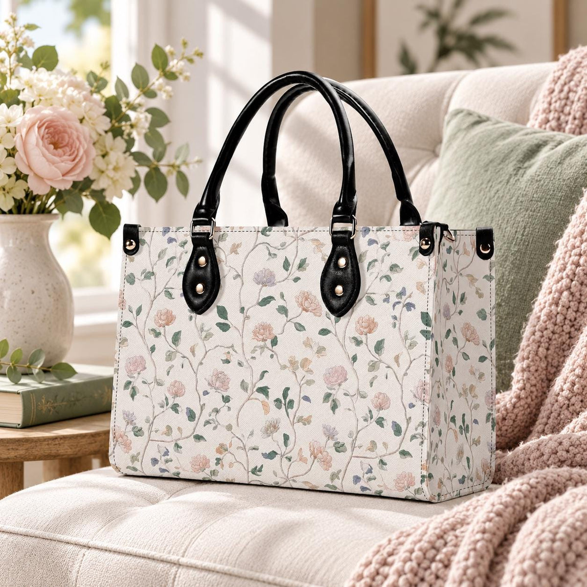 Cottage Garden Wildflower Handbag with Top Handles and Crossbody Strap