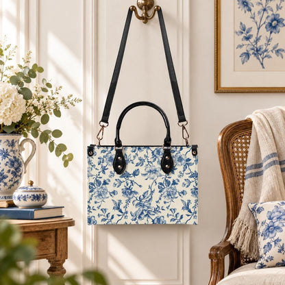 Chinoiserie Floral Vine Top Handle Crossbody Bag, Cobalt Blue Botanical Purse