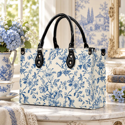 Chinoiserie Floral Vine Top Handle Crossbody Bag, Cobalt Blue Botanical Purse