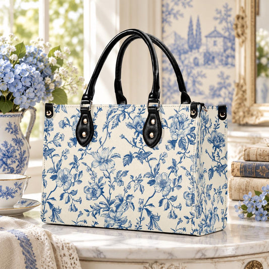 Chinoiserie Floral Vine Top Handle Crossbody Bag, Cobalt Blue Botanical Purse