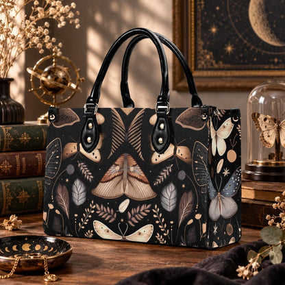 Whimsigoth Moth Print Top Handle Crossbody Bag, Botanical Butterfly Handbag