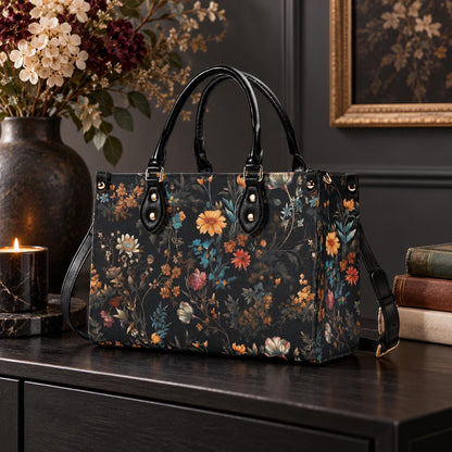 Wildflower Handbag, Dark Botanical Top Handle Crossbody Purse