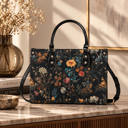 Wildflower Handbag, Dark Botanical Top Handle Crossbody Purse