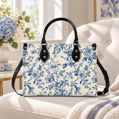 Chinoiserie Floral Vine Top Handle Crossbody Bag, Cobalt Blue Botanical Purse