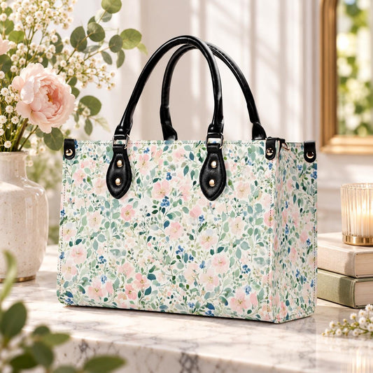 Romantic Floral Top Handle Handbag with Blush Blossoms and Crossbody Strap