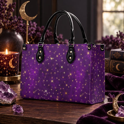 Whimsigoth Starry Sky Handbag, Purple Top Handle Crossbody Bag
