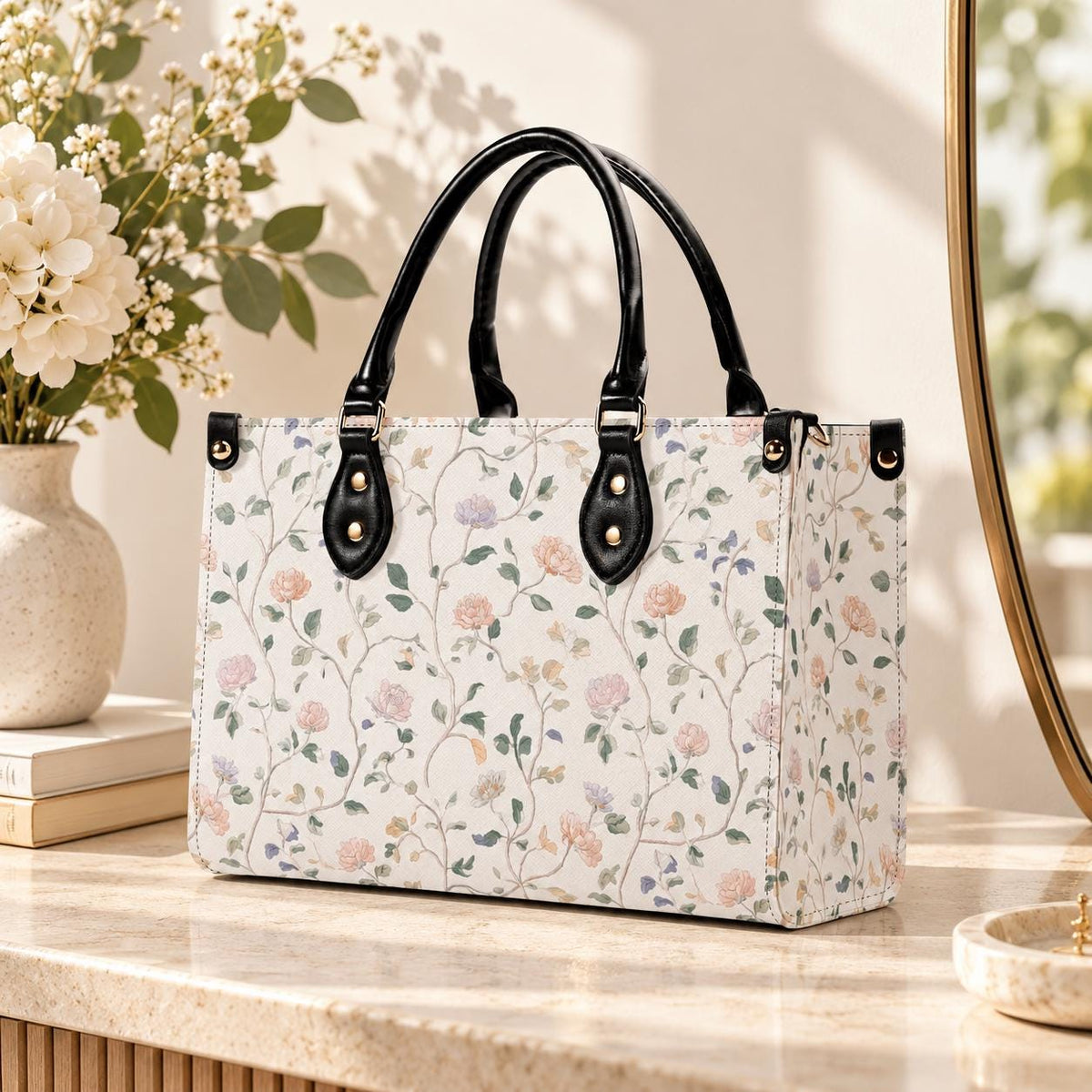 Cottage Garden Wildflower Handbag with Top Handles and Crossbody Strap