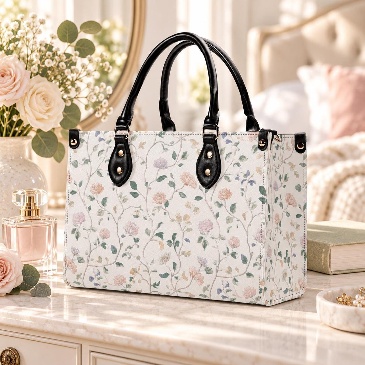 Cottage Garden Wildflower Handbag with Top Handles and Crossbody Strap