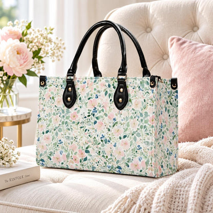 Romantic Floral Top Handle Handbag with Blush Blossoms and Crossbody Strap