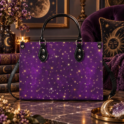 Whimsigoth Starry Sky Handbag, Purple Top Handle Crossbody Bag