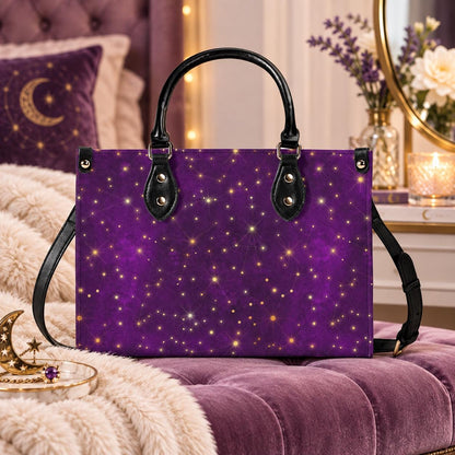 Whimsigoth Starry Sky Handbag, Purple Top Handle Crossbody Bag